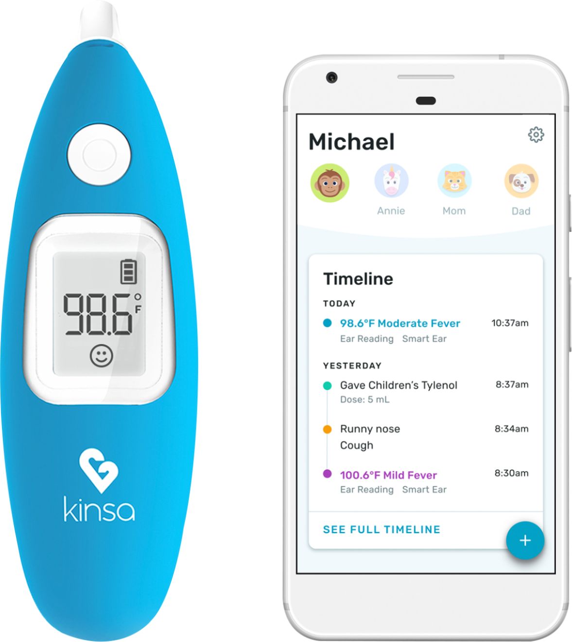 Zoom in on Angle Zoom. Kinsa - Smart Ear Thermometer - Blue.