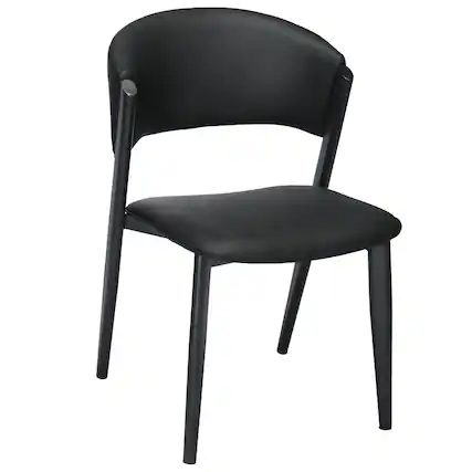 Front. LeisureMod - Aspen Modern Leather Dining Chair with Iron Legs & High-Density Foam - Fully Assembled - Black.