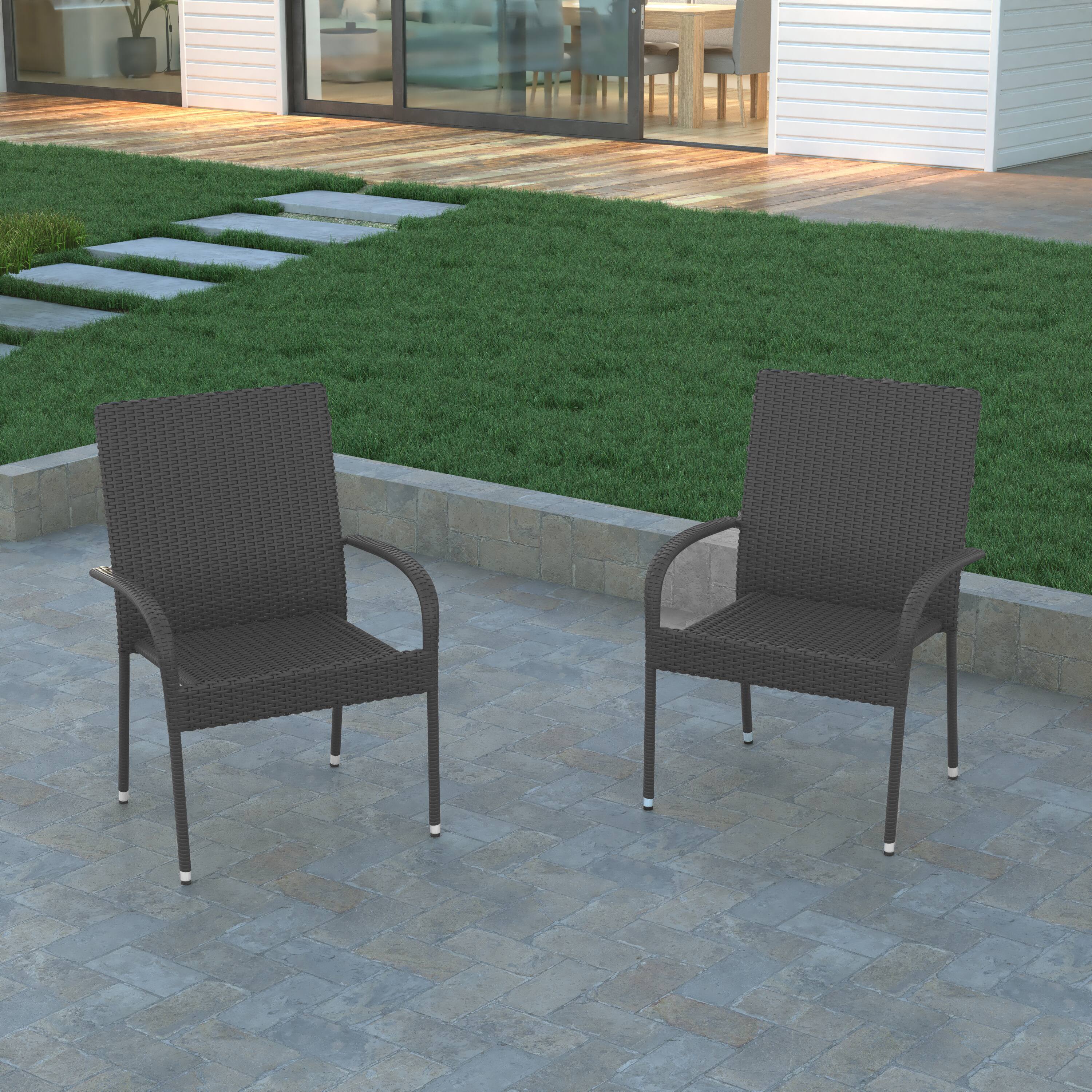 Alt View 4. Emma + Oliver - Sala Stacking All-Weather Wicker Wrapped Powder Coated Steel Patio Club Chairs for Indoor and Outdoor Use - Gray.