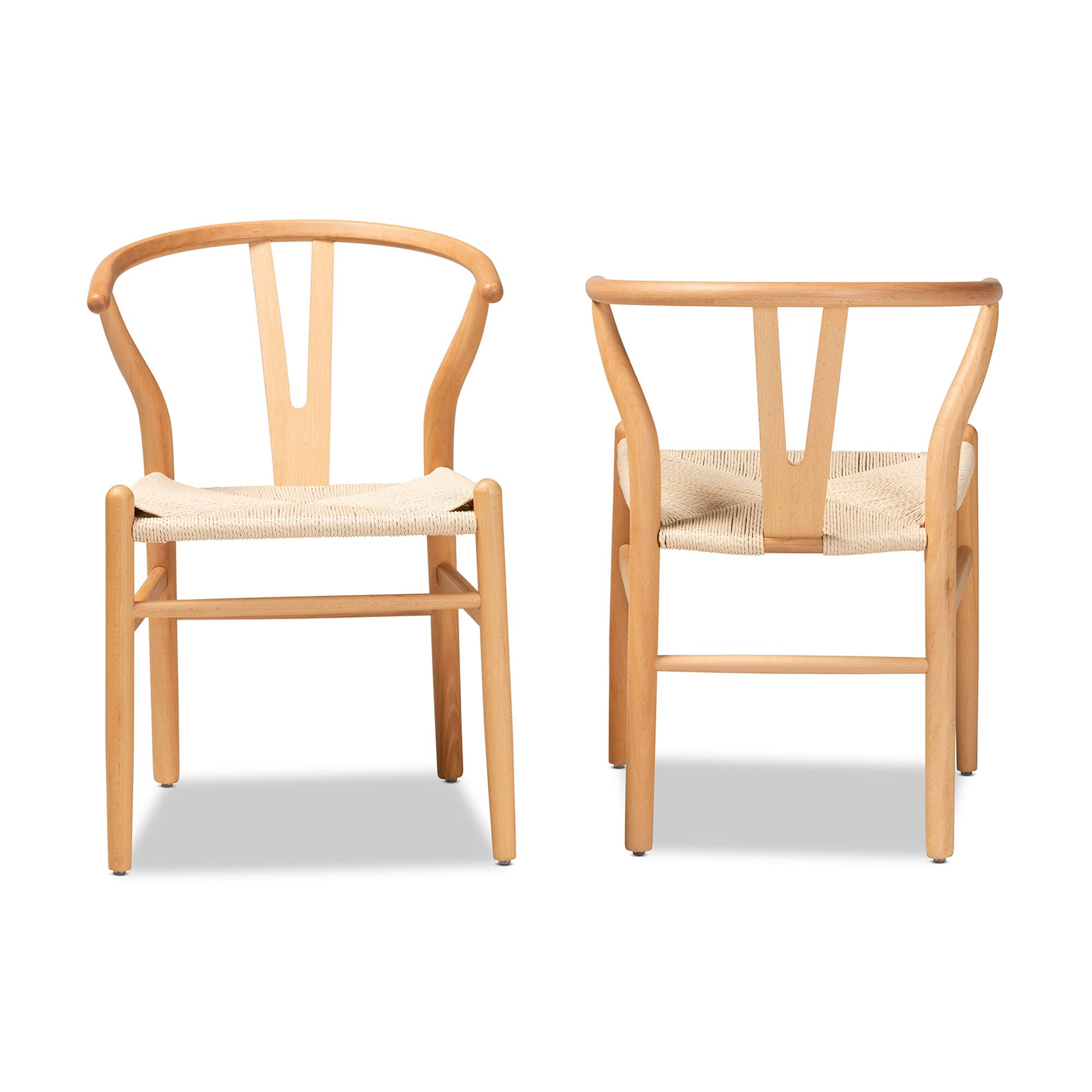 Angle. Baxton Studio - Paxton Modern and Contemporary Finished Wood 2-Piece Dining Chair Set - Beige/Oak Brown.