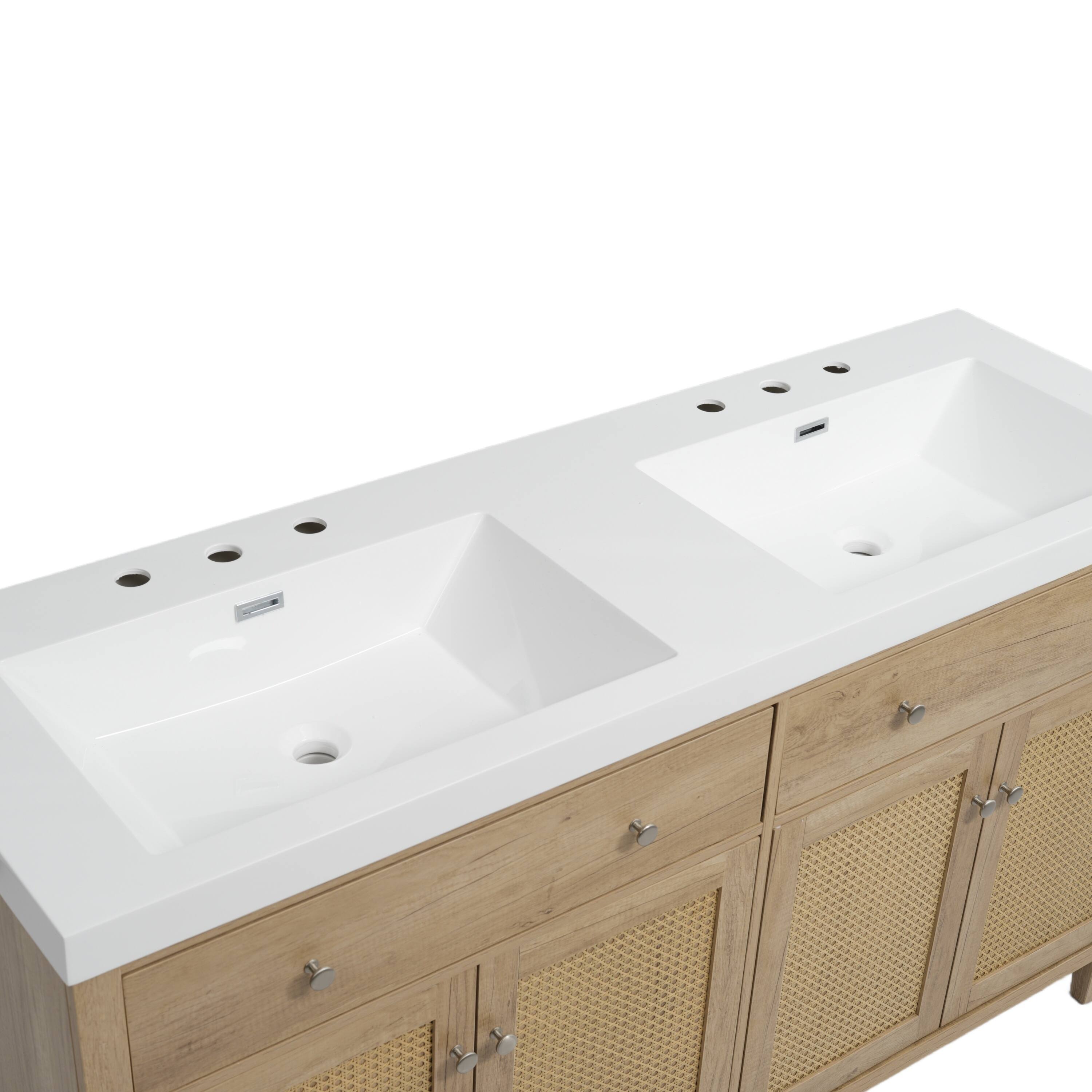 Alt View 10. Loheer - 60" Double Sink Bathroom Vanity — Freestanding Wood Cabinet with SMC Basins, Soft-Close Doors and Large Storage - Wood.