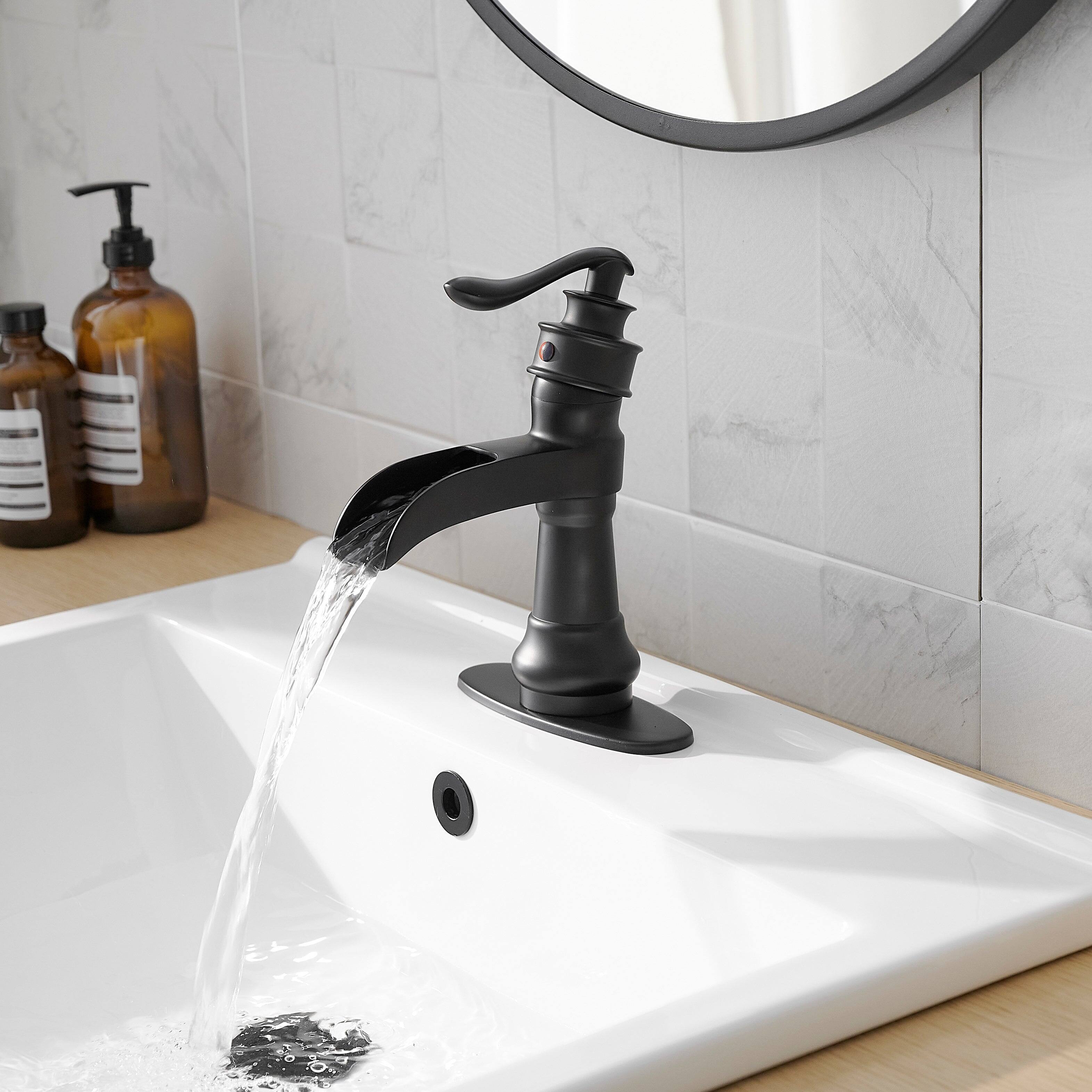 Alt View 4. Boyel Living - Waterfall Single Hole Single-Handle Low-Arc Bathroom Faucet with Pop-up Drain in Matte Black - Matte Black.