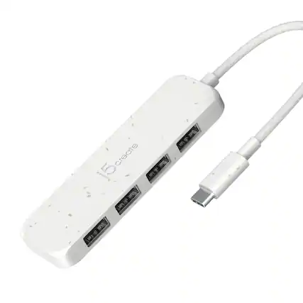 Front. j5create - Eco-Friendly USB-C to 4-Port Type-A Gen 2 Hub - Pure White.