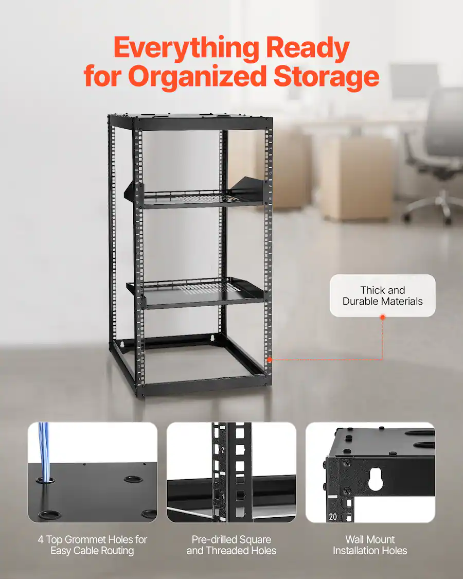 Of Multi Depth Rack VEVOR 20U Open Frame Network Rack, 23 in Depth, Wall Mounted or Floor ...