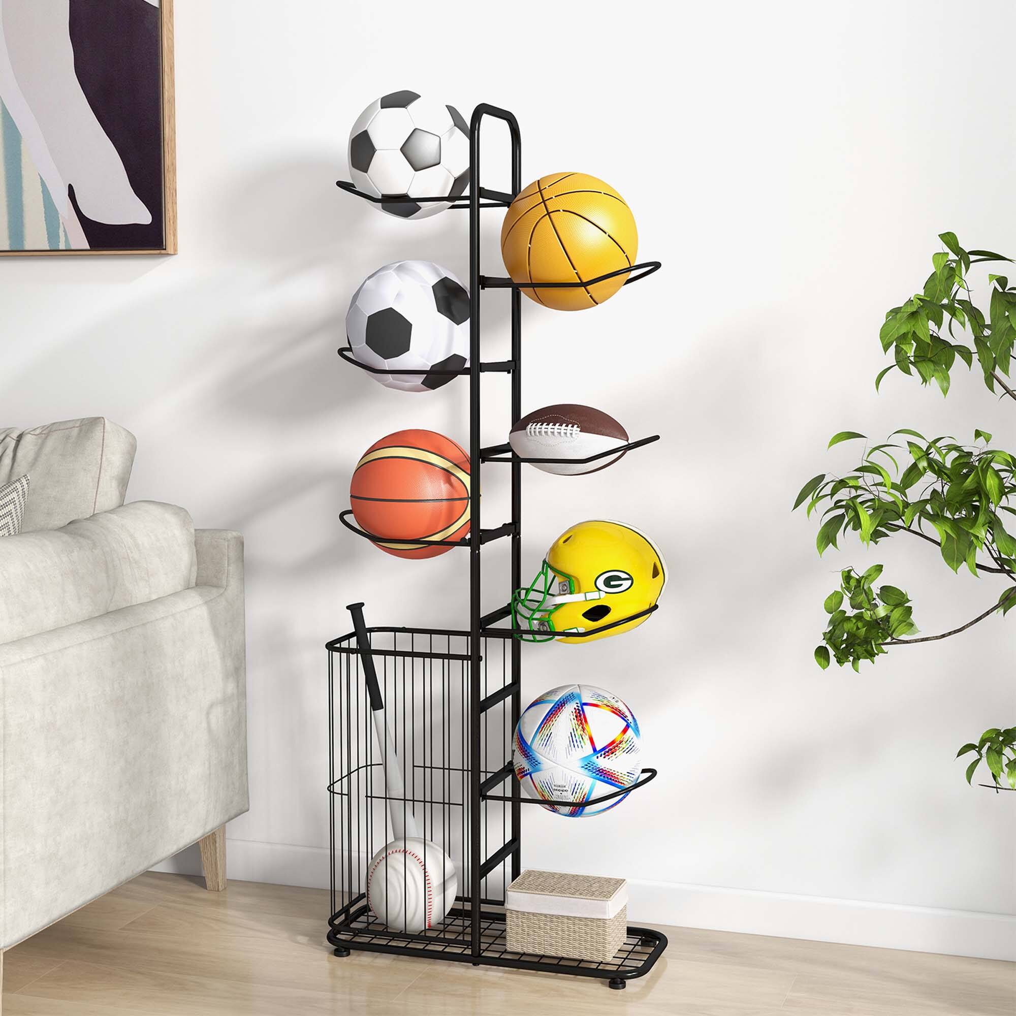 Alt View 1. Costway - Costway 7-Tier Ball Storage Rack with 7 Removable Hanging Rods & Side Ball Basket - Black.