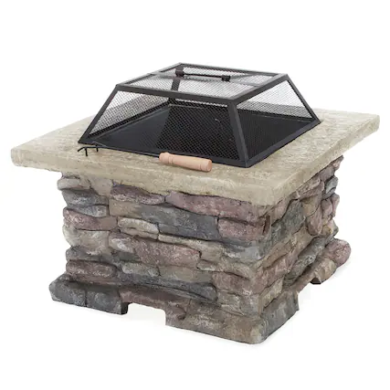 Front. Mondawe - 28" MGO Wood Burning Outdoor Fire Pit with Lid - Gray.