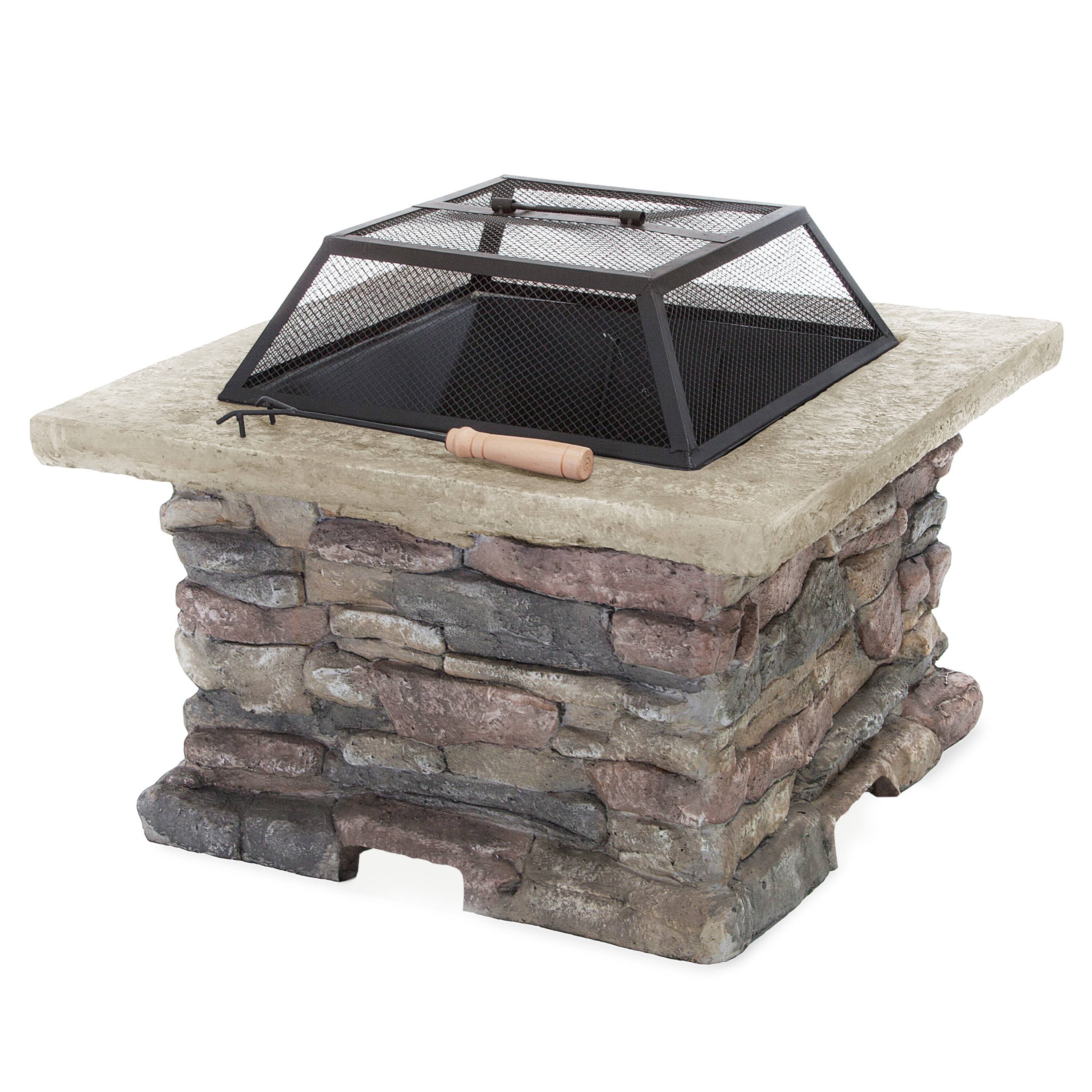 Front. Mondawe - 28" MGO Wood Burning Outdoor Fire Pit with Lid - Gray.