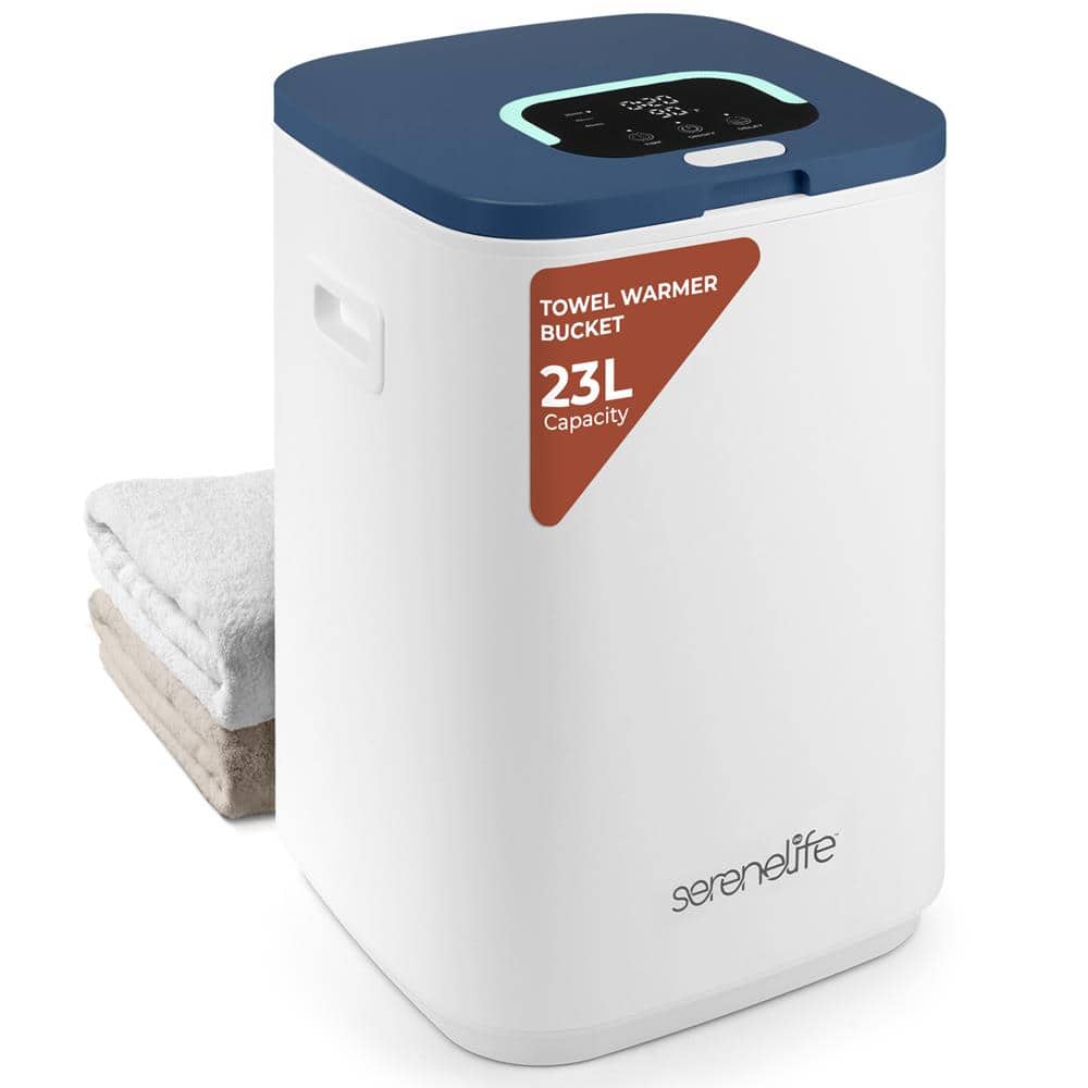 SereneLife - Towel Warmer Bucket - Compact 23L Bathroom Towel Heater w/Essential Oils Disc Holder - Blue