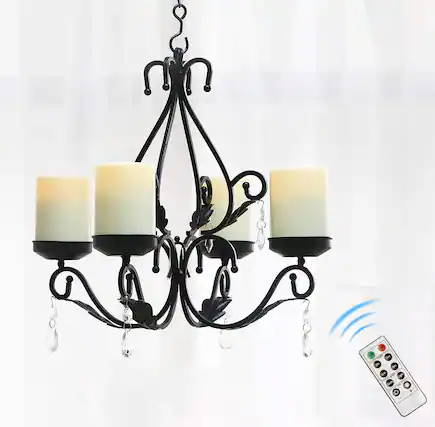 Front. HM 1810 - Candles Chandelier Waterproof Crystal Metal Wall Sconces Modern Farmhouse Table Lamp With Remote Control An - Black.