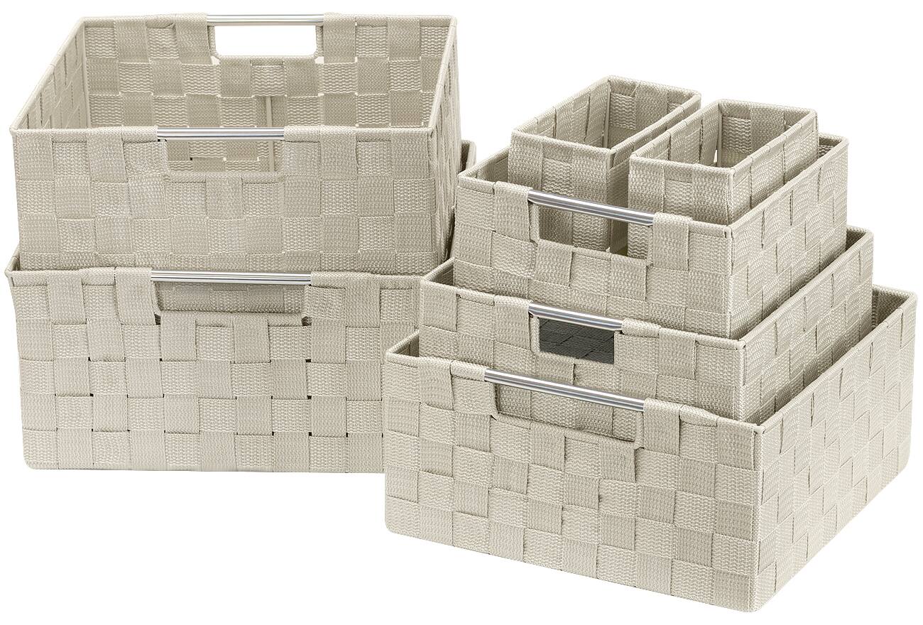 Sorbus - 7 Piece Storage Baskets for Organizing , Mesh, Linen, Organizer Storage Baskets for Home or Office - Beige