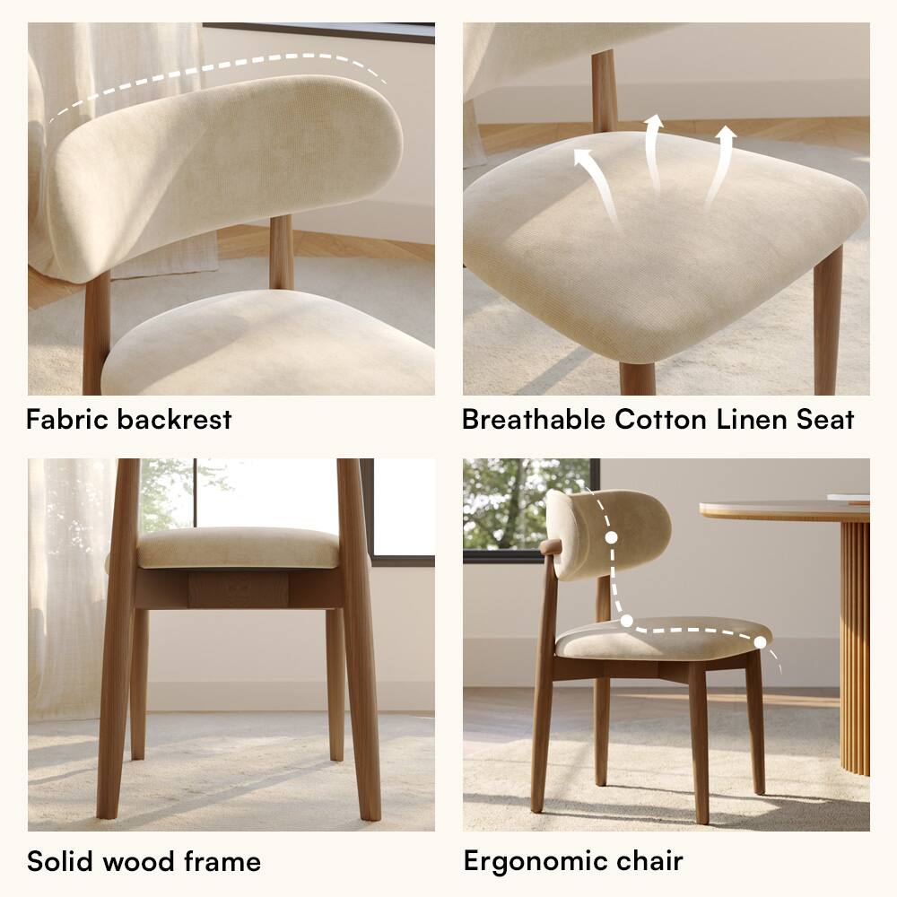 Fabric backrest  
Breathable Cotton Linen Seat  
Solid wood frame  
Ergonomic chair