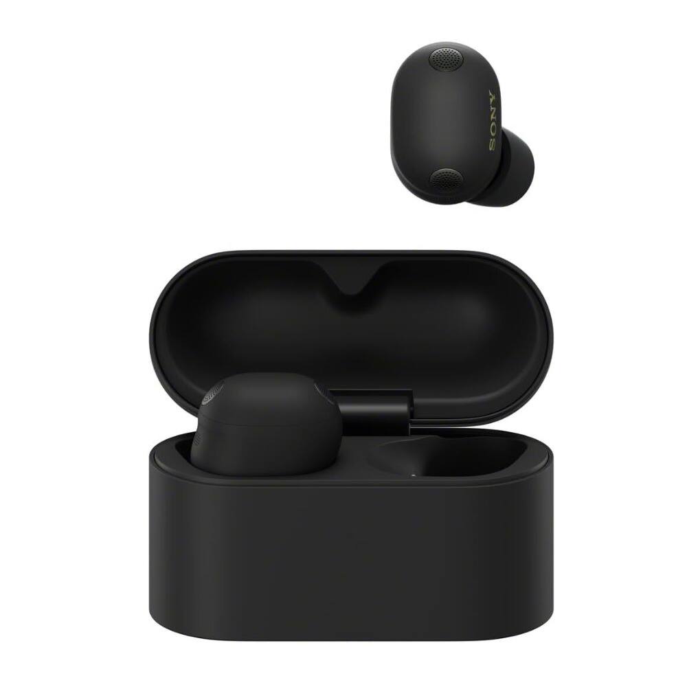 Left. Sony - Sony WF-1000XM6 Wireless Earbuds with In-Flight / Airline Audio Adapter (Black).