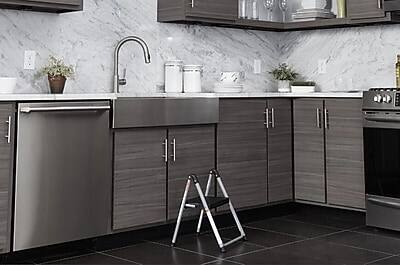 Alt View 3. Cosco - Folding Step Stool, 1-Step, 200 lb Capacity, 9.9" Working Height, Platinum/Black - Black and Gray.