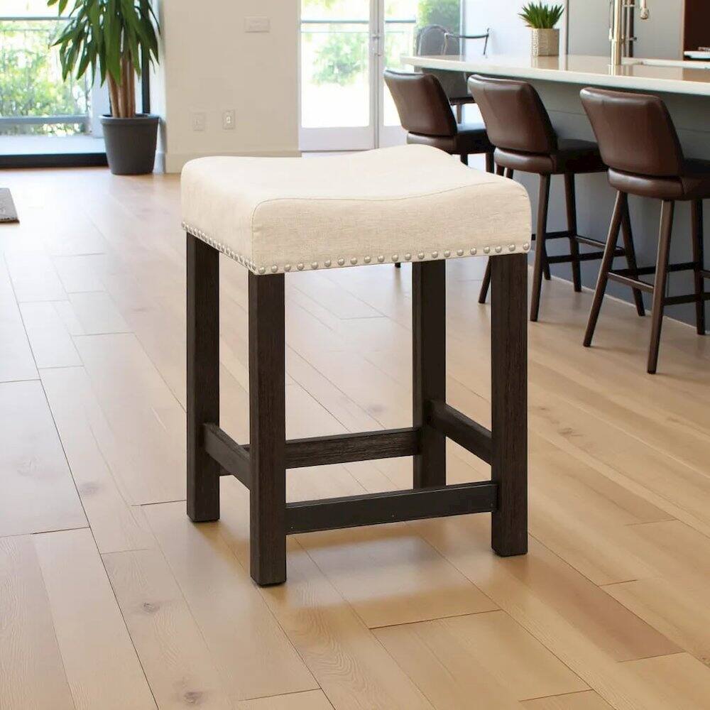 Left. Starlight Canyon Home - Black Upholstered Stool for Vanity, Small Vanity Stool with Poplar Legs - Black.