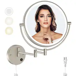 Pacoar Cade - Plug in Lighted Makeup Mirror /Magnification Super Large Double Sided For Bathroom Color °swivel Extendable Shaving - Nickel