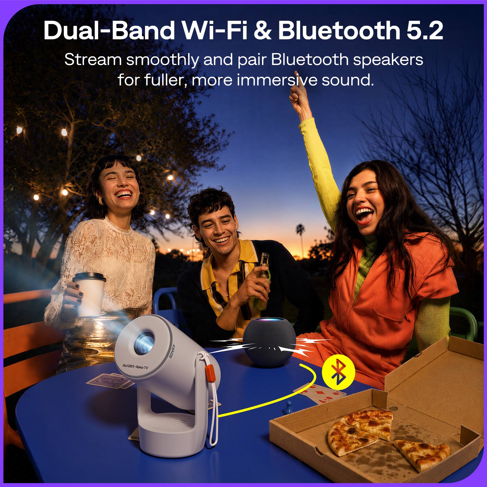 Dual-Band Wi-Fi & Bluetooth 5.2  
Stream smoothly and pair Bluetooth speakers for fuller, more immersive sound.
