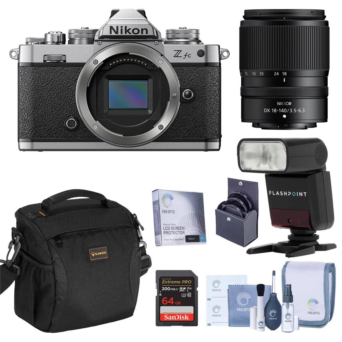 Bundle - Nikon - Z fc DX-Format Mirrorless Camera with NIKKOR Z DX 18-140mm, Zoom-Mini TTL, Candisk PRO 64GB, Alpine 140,Screen