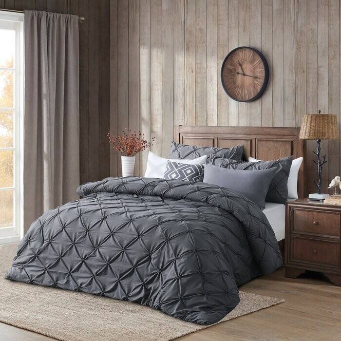Angle. Hivvago - Full/Queen Size All Season Pleated Hypoallergenic Microfiber Reversible 3 Piece Comforter Set in Gray - Gray.
