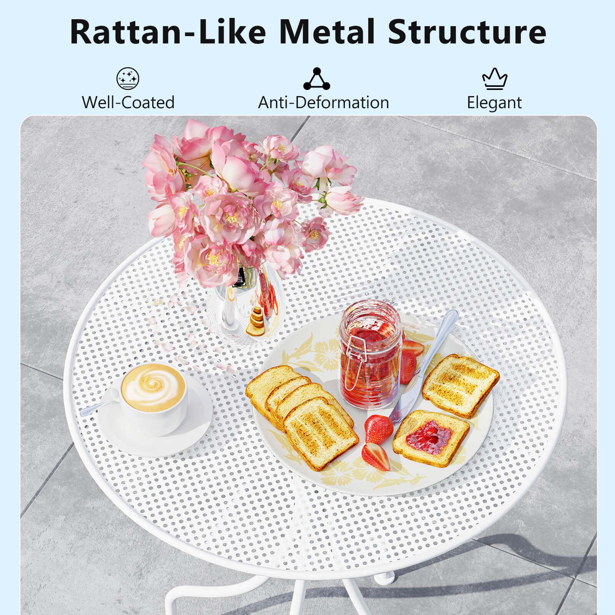 Rattan-Like Metal Structure

- Well-Coated
- Anti-Deformation
- Elegant