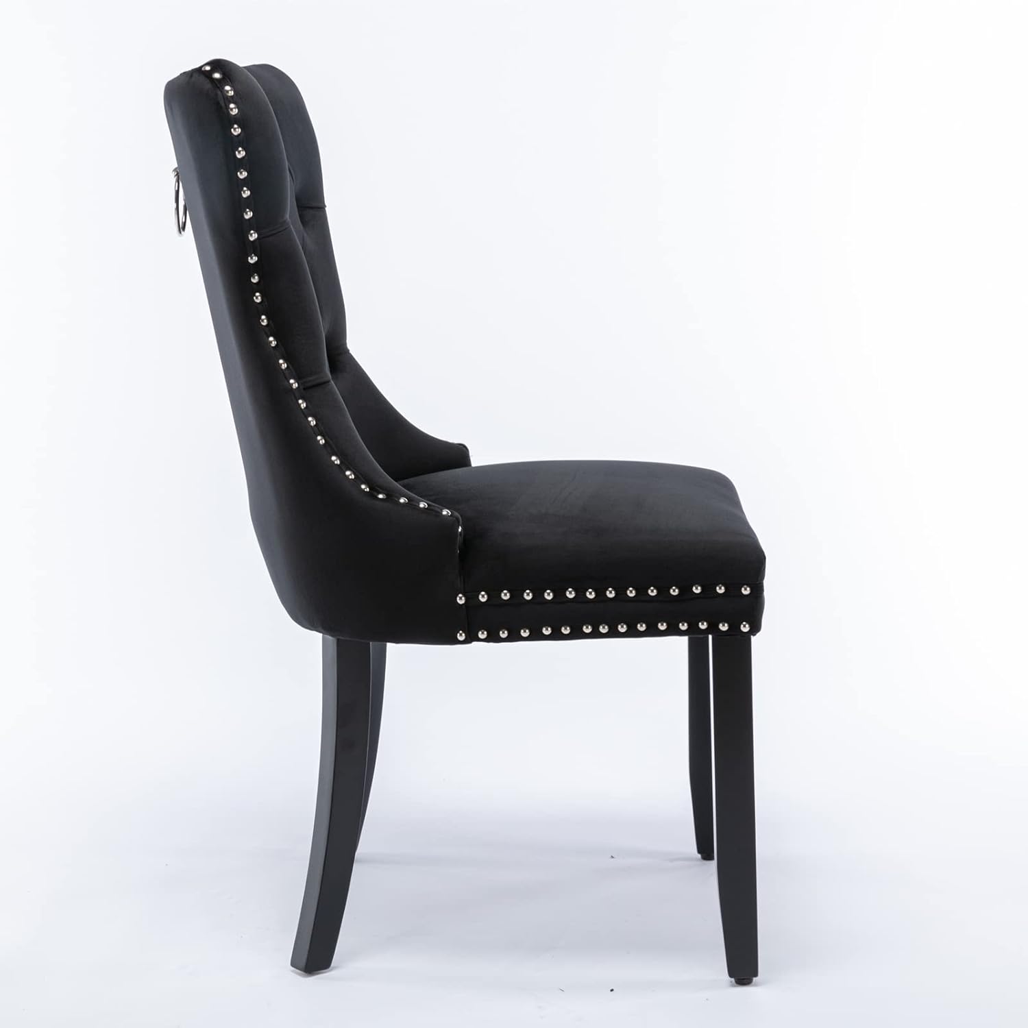 Alt View 5. Trinkets Crazed - Velvet Dining Chairs Set of 2, Upholstered High-end Tufted Dining Room Chair with Wood Legs Nailhead Trim for Kitchen - black.