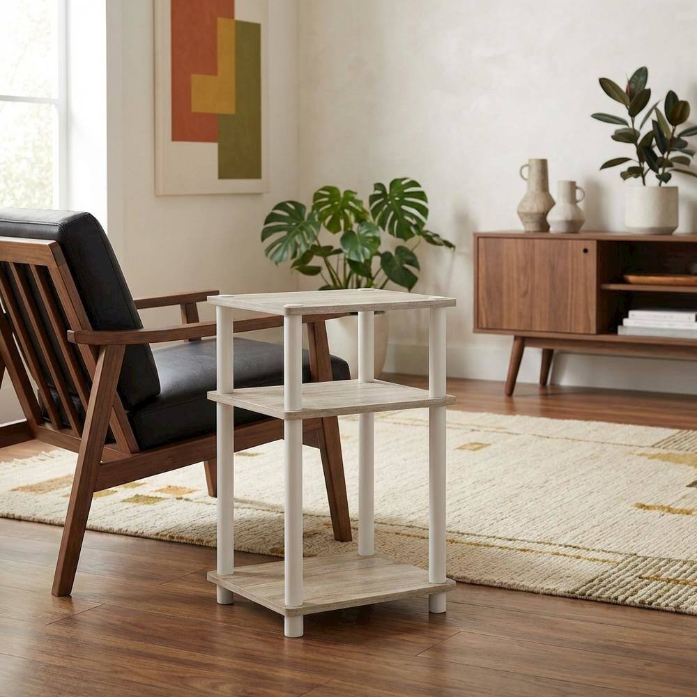 Angle. FurniFact - Light Oak 3-Tier End Table with Multi-Level Storage for Bedroom and Living Room - Light Oak/White.