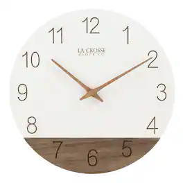 La Crosse Clock Co. - 12 inch Sierra Wood Analog Quartz Wall Clock - White/Brown