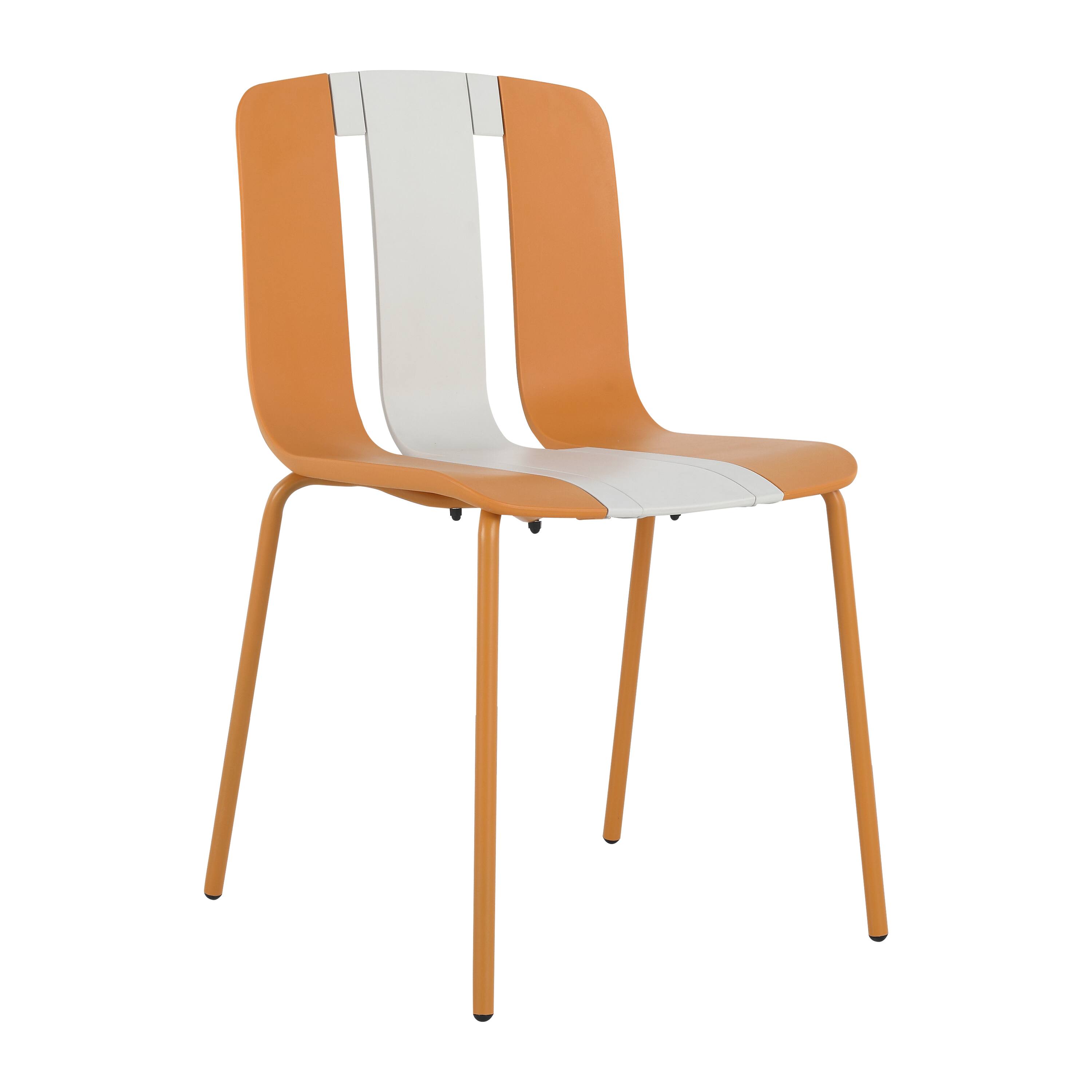 Alt View 4. Mondawe - 5-Piece Outdoor Dining Set – 55 Inch Table with 4 Striped Color Block Chairs,PP Tabletop with Metal Legs - Orange+White.