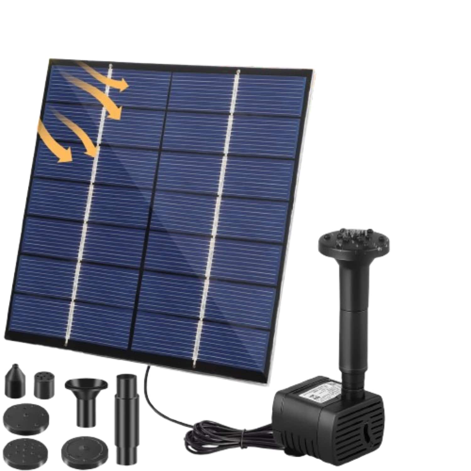 Front. Home Collection - Solar Power Fountain Pump, Floating Bird Bath Submersible Water Feature for Garden Pond Pool - Black.