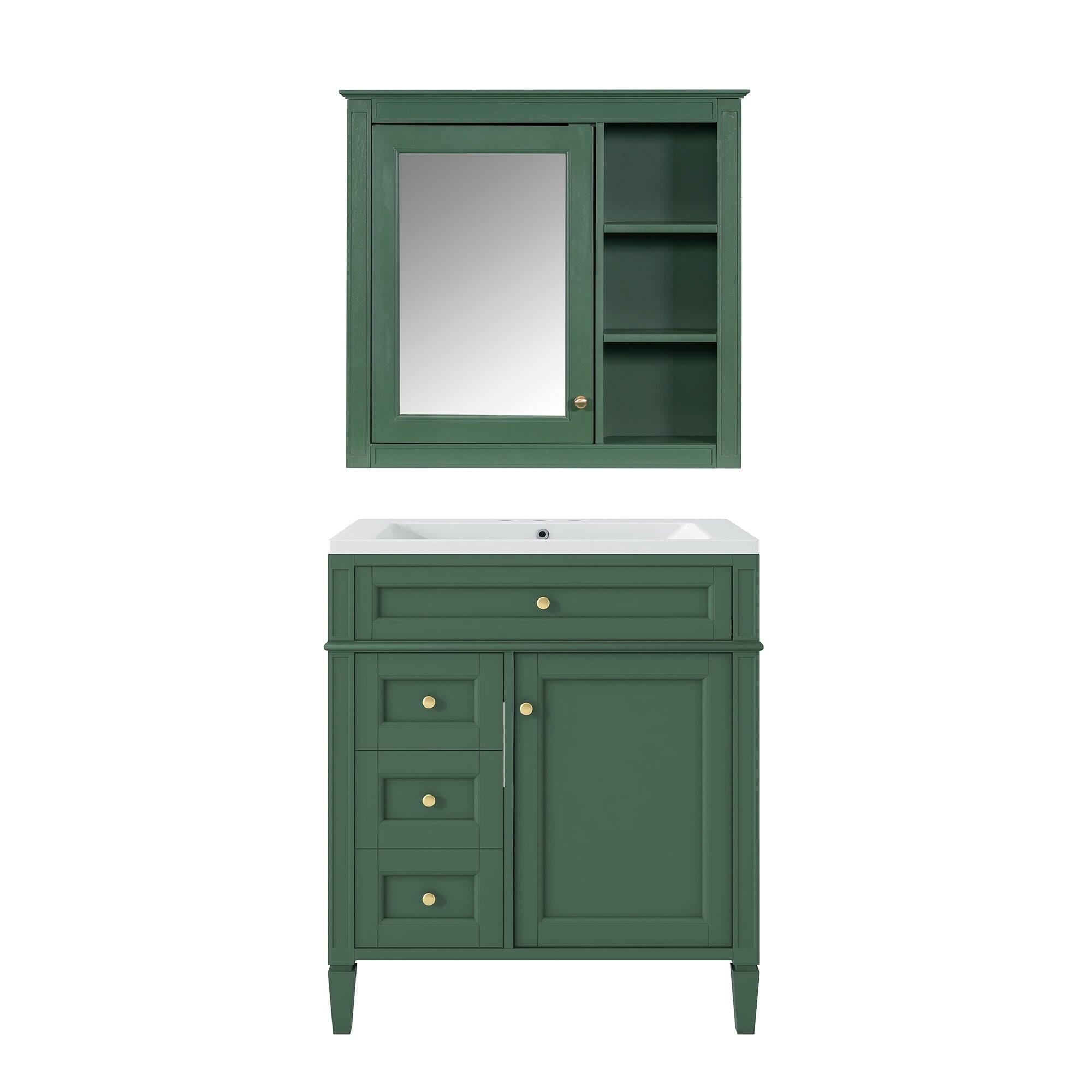 Boyel Living - 30 Inch Bathroom Vanity with Ceramic Sink and Mirror Cabinet - Green