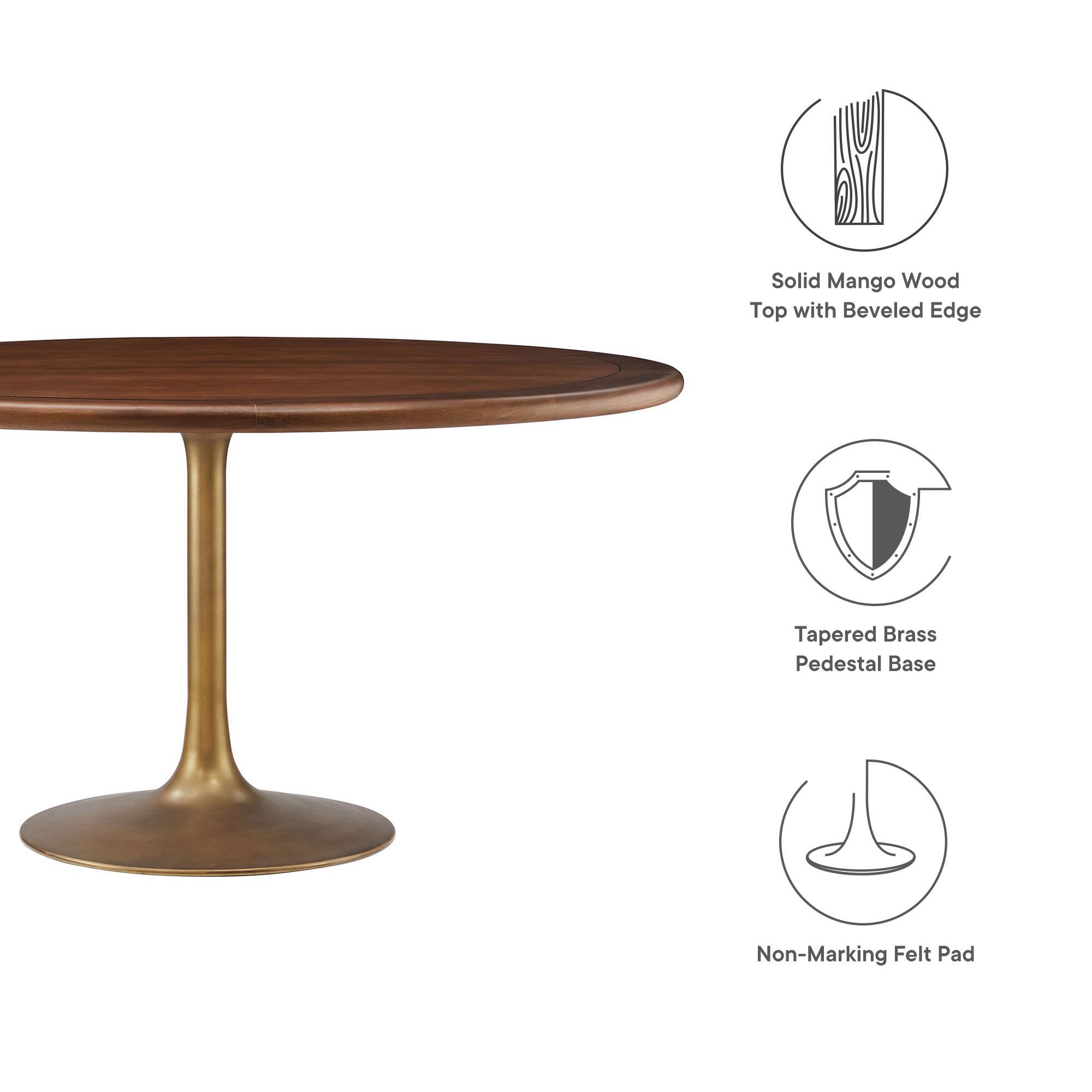 Solid Mango Wood Top with Beveled Edge Tapered Brass Pedestal Base Non-Marking Felt Pad