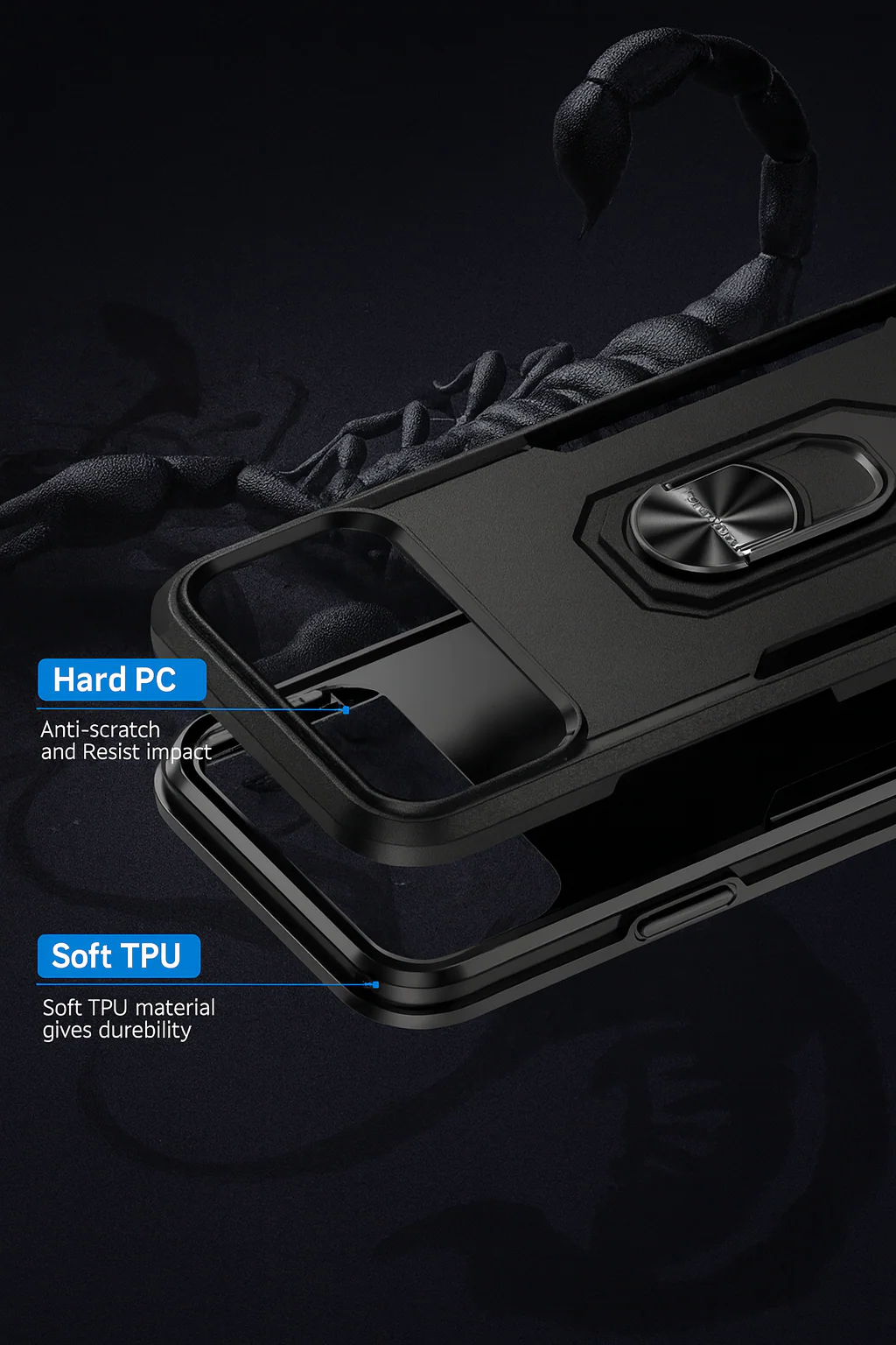 Hard PC  
Anti-scratch and Resist impact  

Soft TPU  
Soft TPU material gives durability