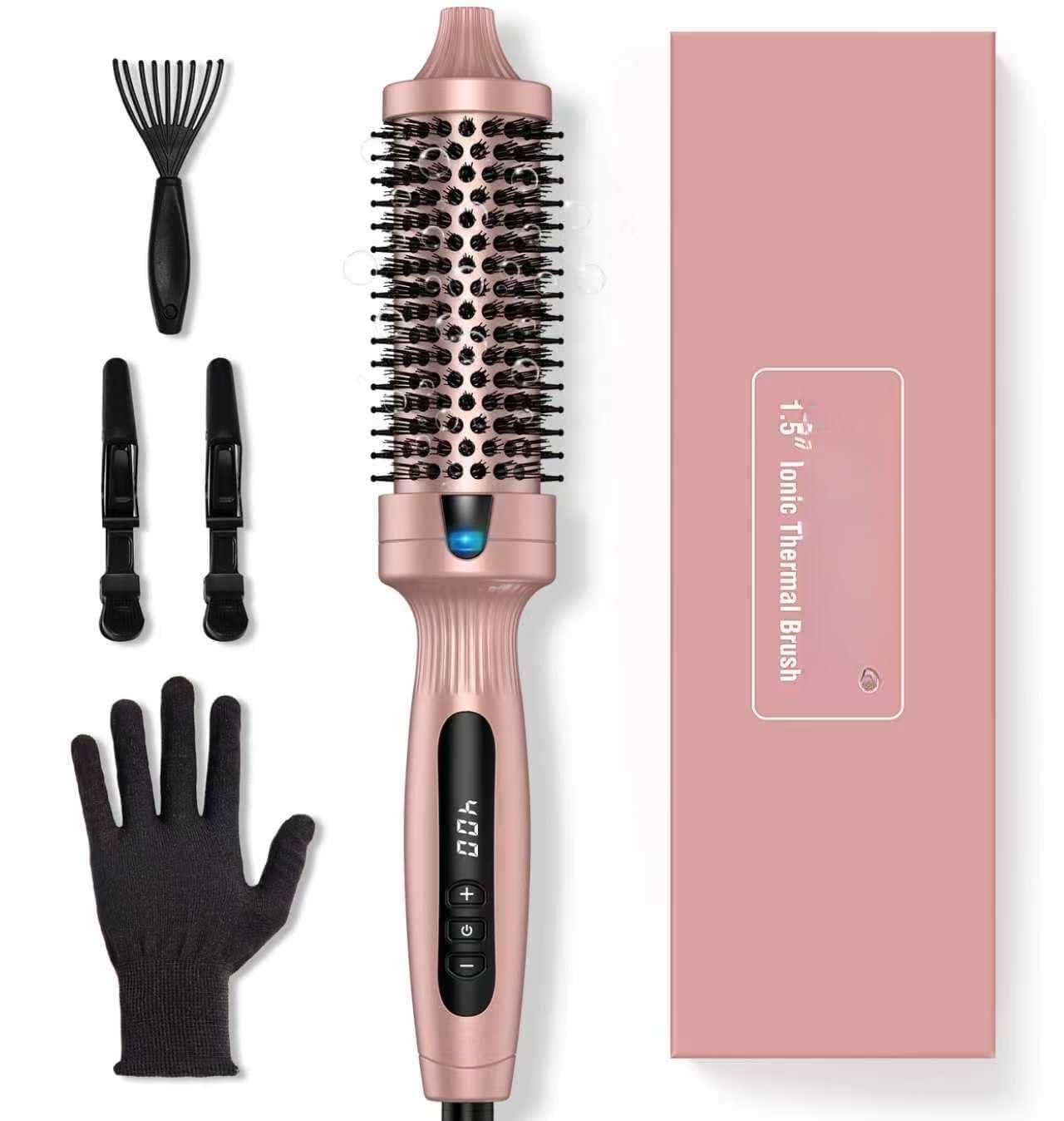 Reds Spade - Thermal Brush Double Mch Ceramic Hot Tourmaline Ionic Heated Hair Curling Wand Digital Display Temperatures - Rose Gold 1.5 Inch