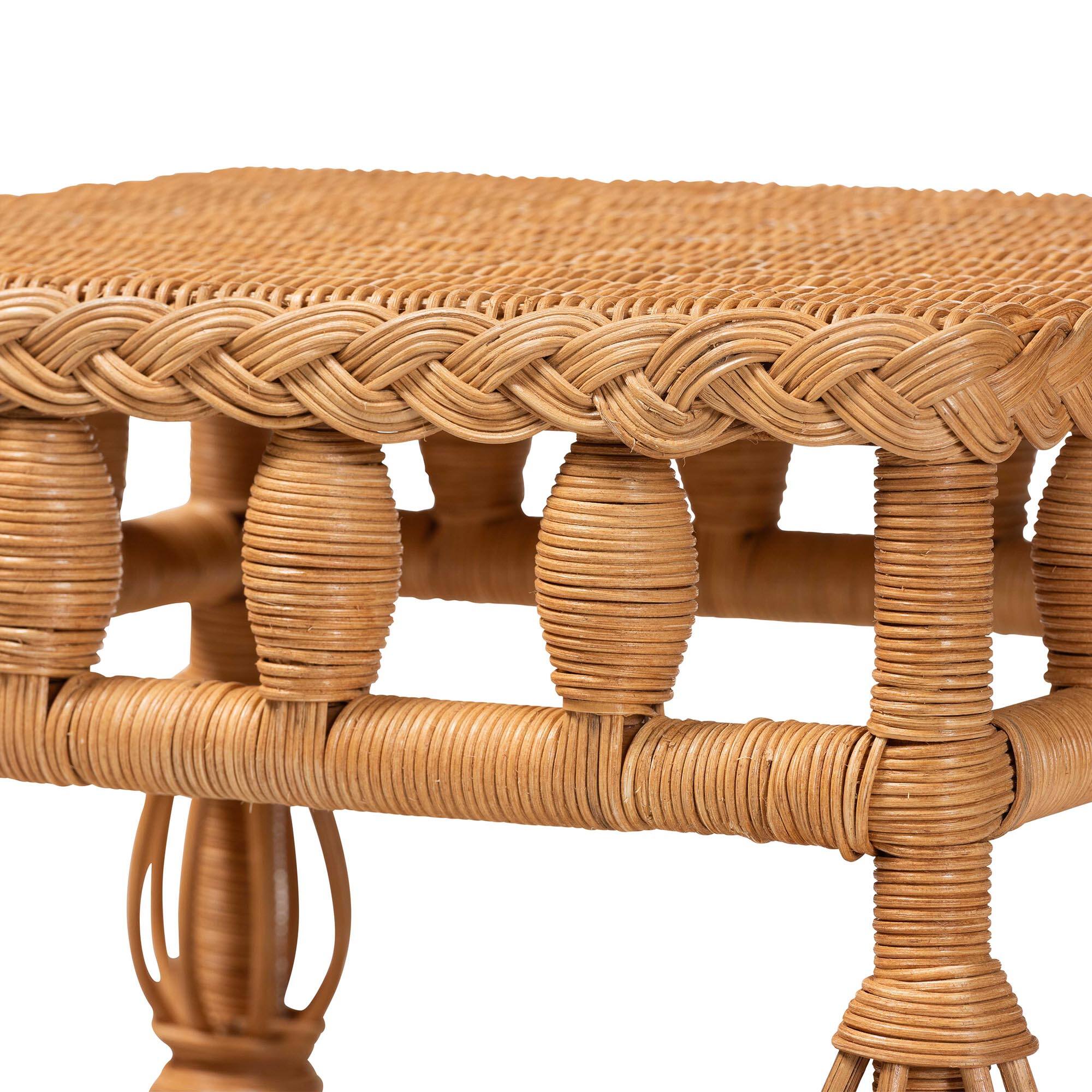 Back. bali & pari - Dolby Natural Rattan End Table - Handwoven Wicker Side Table with Lower Shelf, Coastal Boho Style Accent Table - Light Honey.