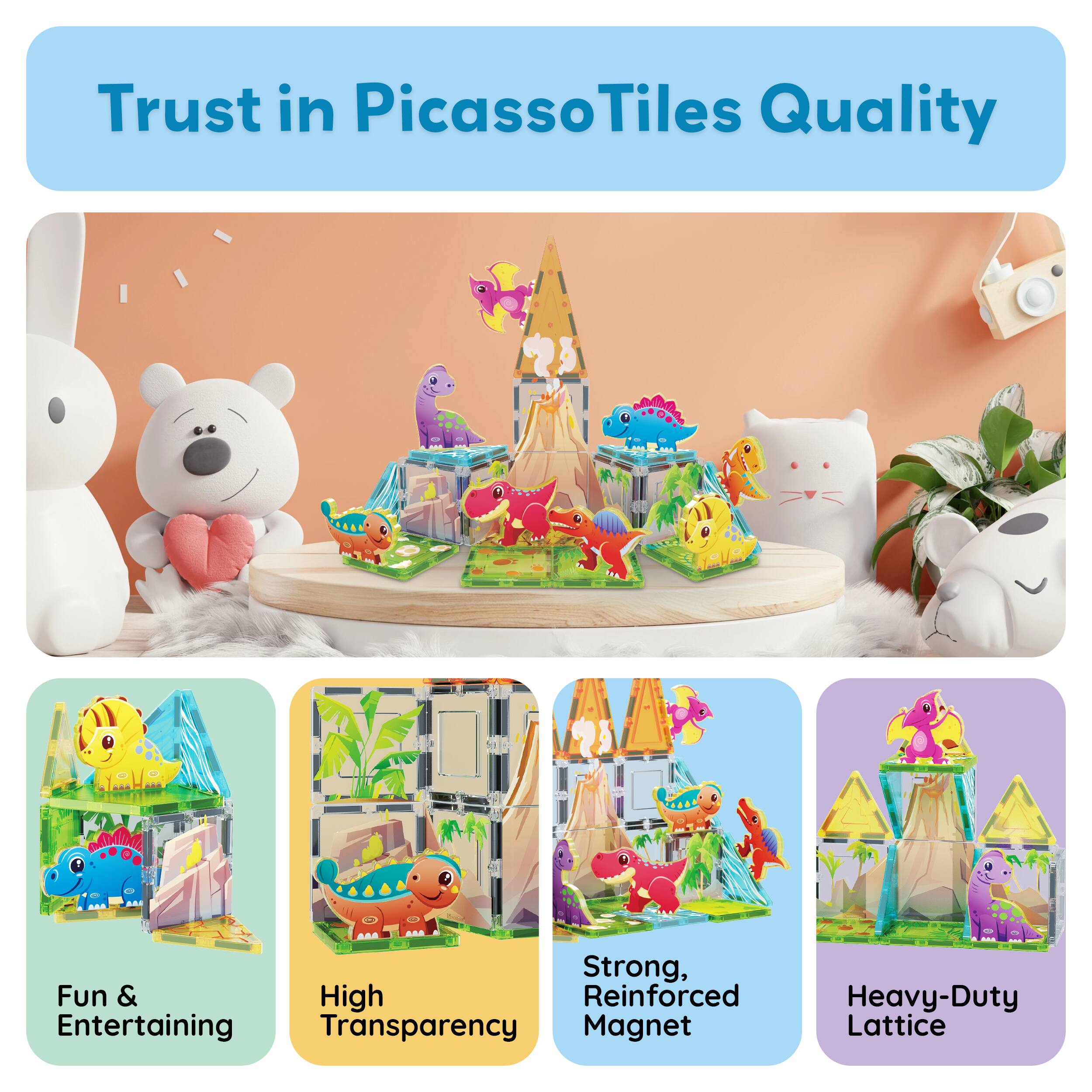 Trust in PicassoTiles Quality

- Fun & Entertaining
- High Transparency
- Strong, Reinforced Magnet
- Heavy-Duty Lattice