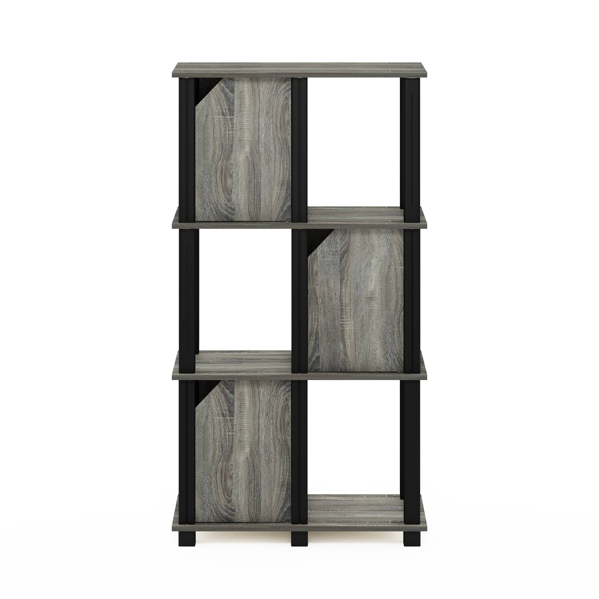 Alt View 2. Furinno - Brahms 4-Tier Storage Shelf with 3 Doors, French Oak/Black - French Oak/Black.