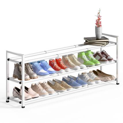 Front. Refined Abode Design - Shoe Rack Storage Shelf Organizer Rack Narrow Sturdy Home Household Essential Item Solution Design - White 3-Tier.