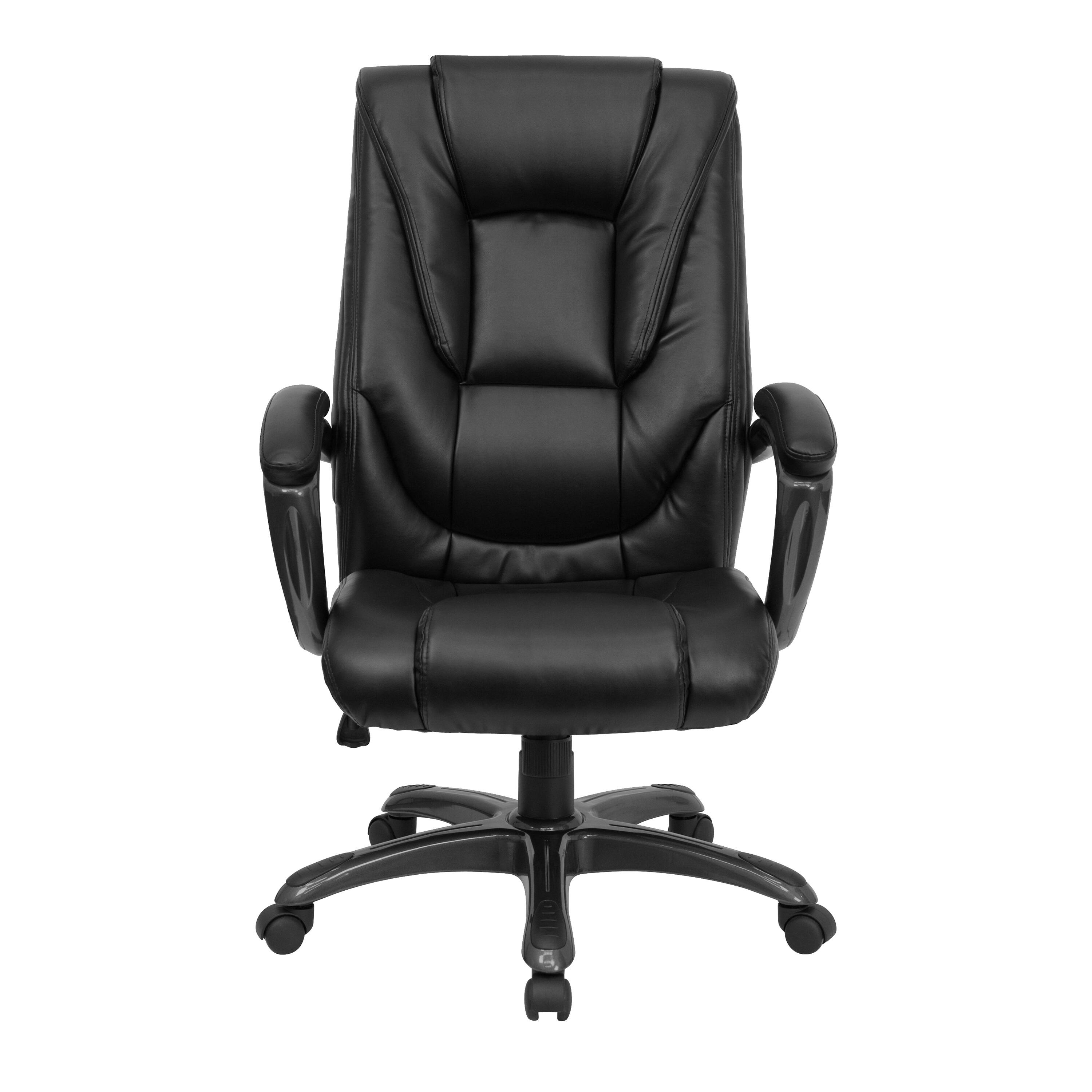 Alt View 7. Emma + Oliver - High Back Leather Layered Upholstered Executive Swivel Ergonomic Office Chair with Smoke Metal Base and Padded Arms - Black.