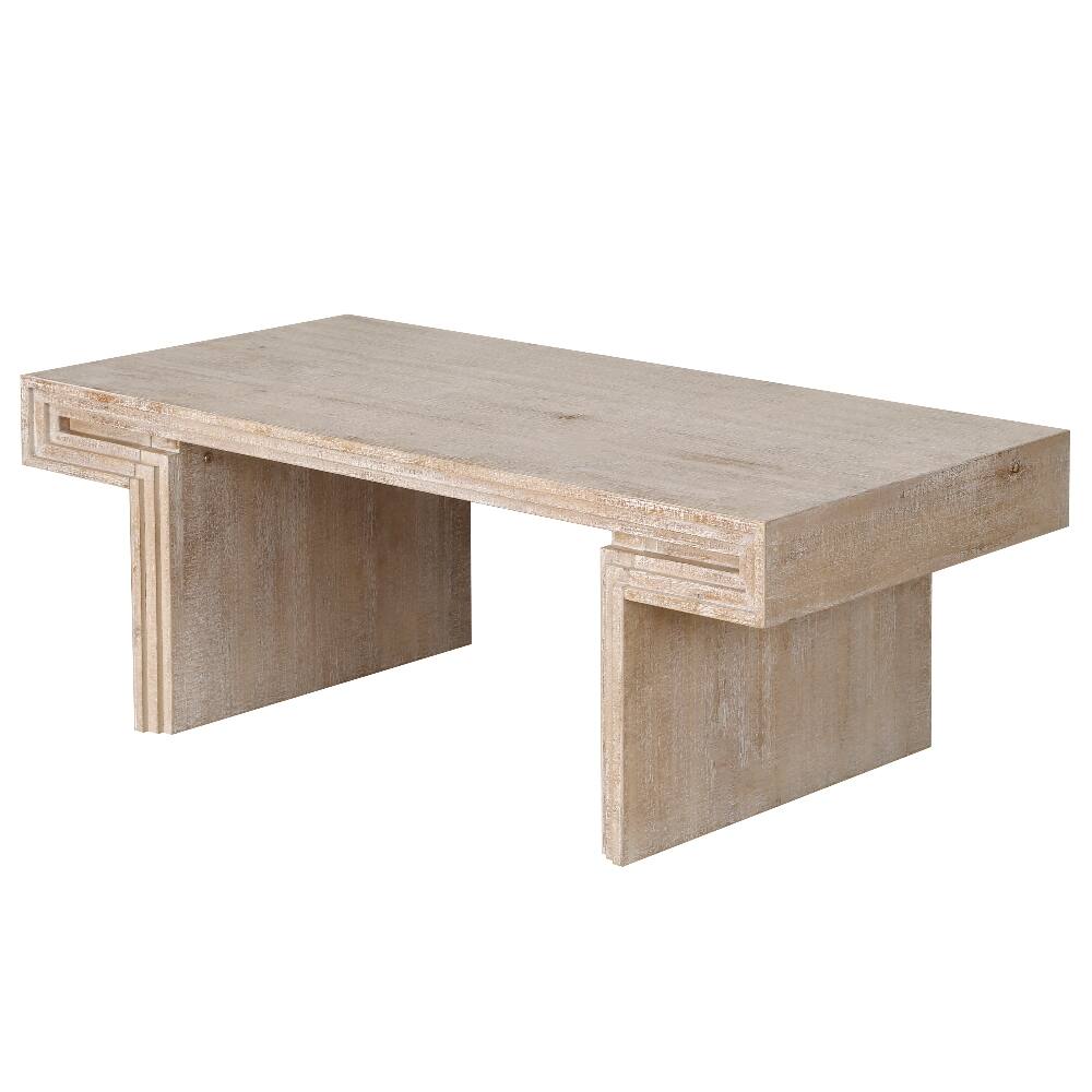 Alt View 6. Loheer - Loheer vintage industrial coffee table 48 inch rectangular coffee table with staggered open shelving - Antique Natural.