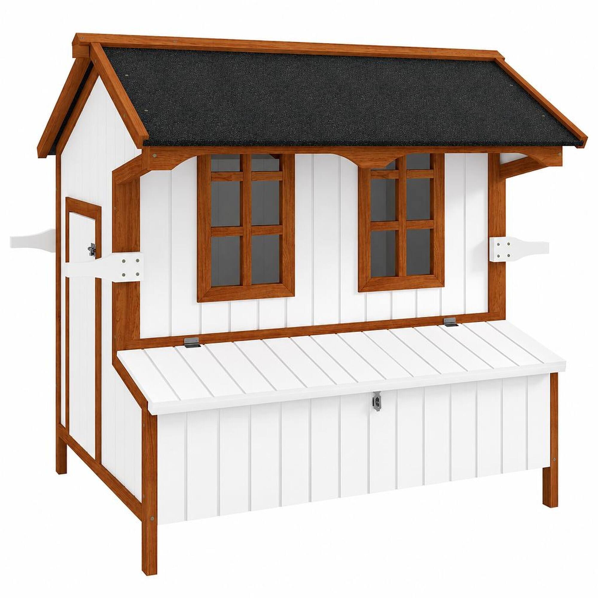 Front. RYHNUYNE - 47.25 in Wooden, Fir Wood Hutch, Nesting Box, 3 to 5 Birds, Handles, Backyard Hen House.