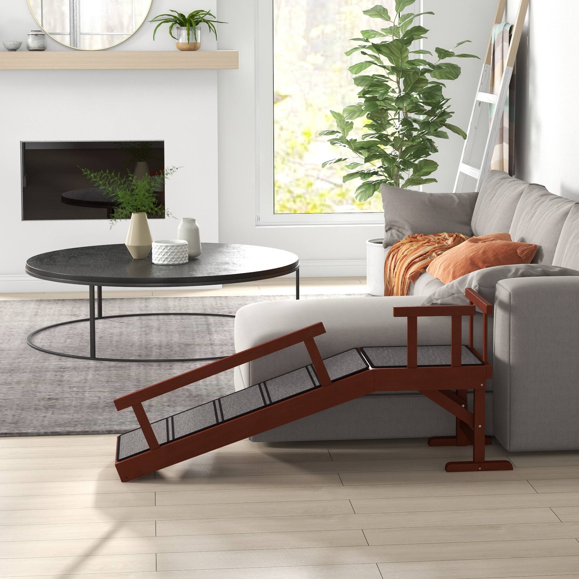 Alt View 6. Pawhut - Dog Ramp with Removable Guardrails, Non-Slip Surface - Brown.