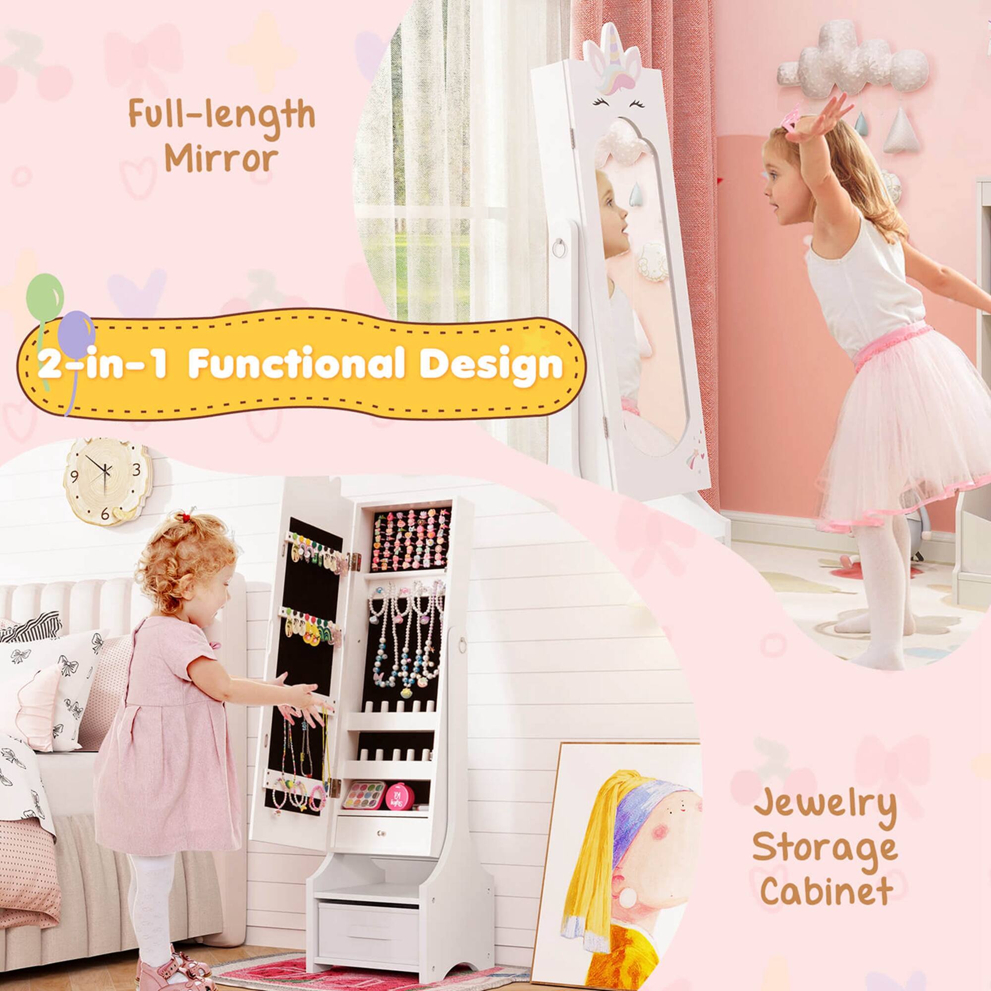 Full-length Mirror | 2-in-1 Functional Design | Jewelry Storage Cabinet