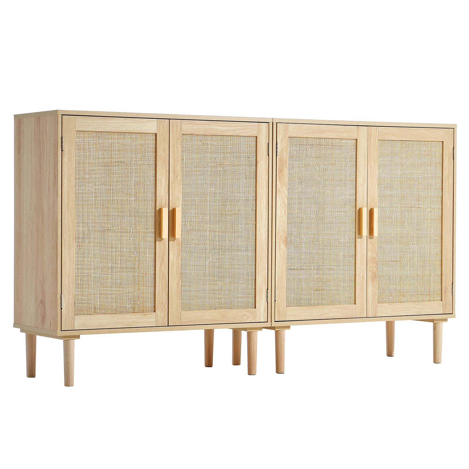 Alt View 5. VEVOR - Rattan Cabinet,Set of 2, Rattan Storage Cabinet with 4 Magnetic Doors and Adjustable Shelves, Sideboard Buffet Cabinet - Natural wood.