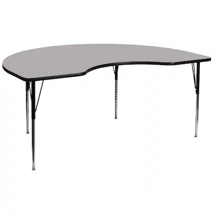 Front. Flash Furniture - Wren 48''W x 96''L Kidney Grey Thermal Laminate Activity Table - Standard Height Adjustable Legs - Gray.