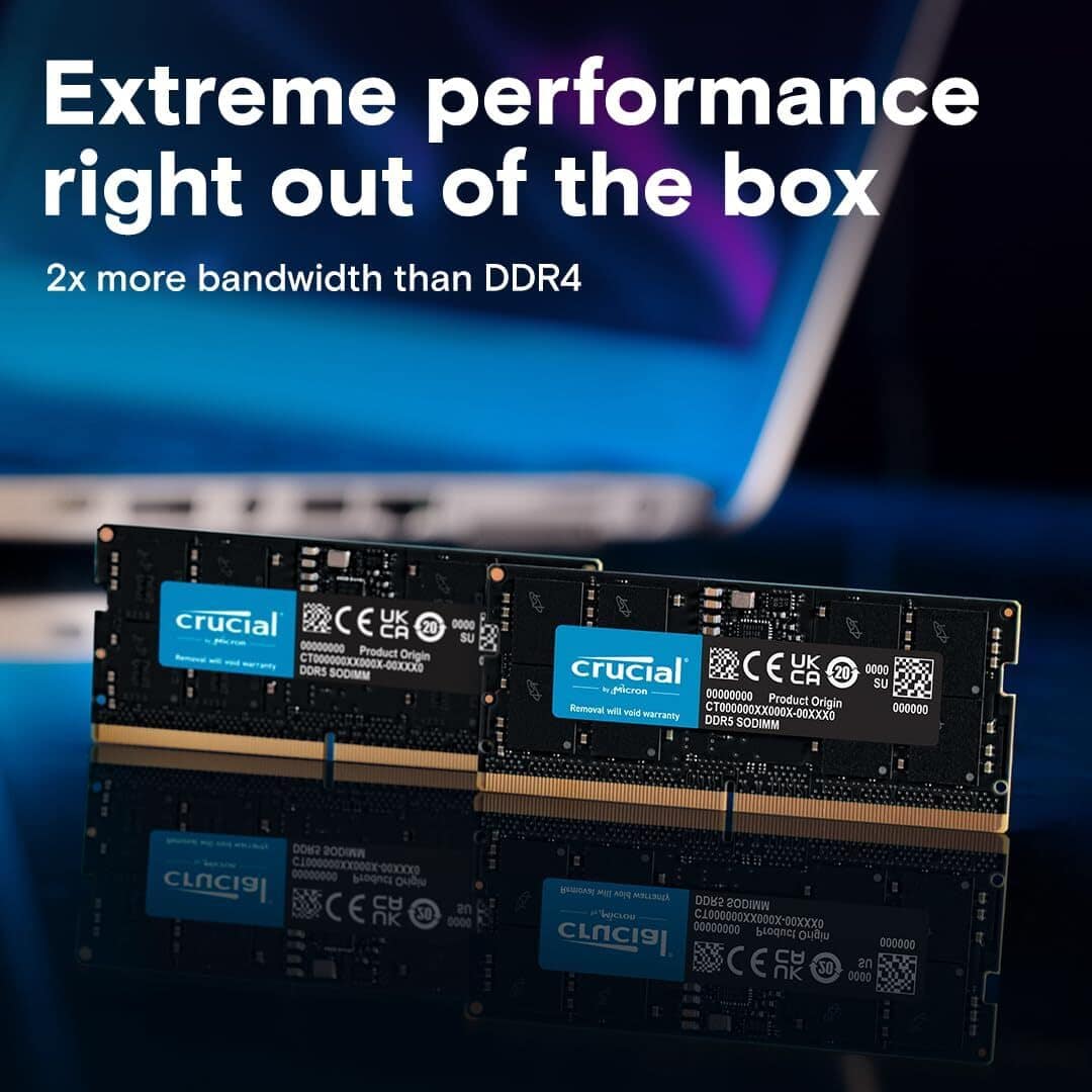 Crucial 32GB (2 x 16GB) 262 Pin DDR5 SO DIMM DDR5 4800 (PC4 38400