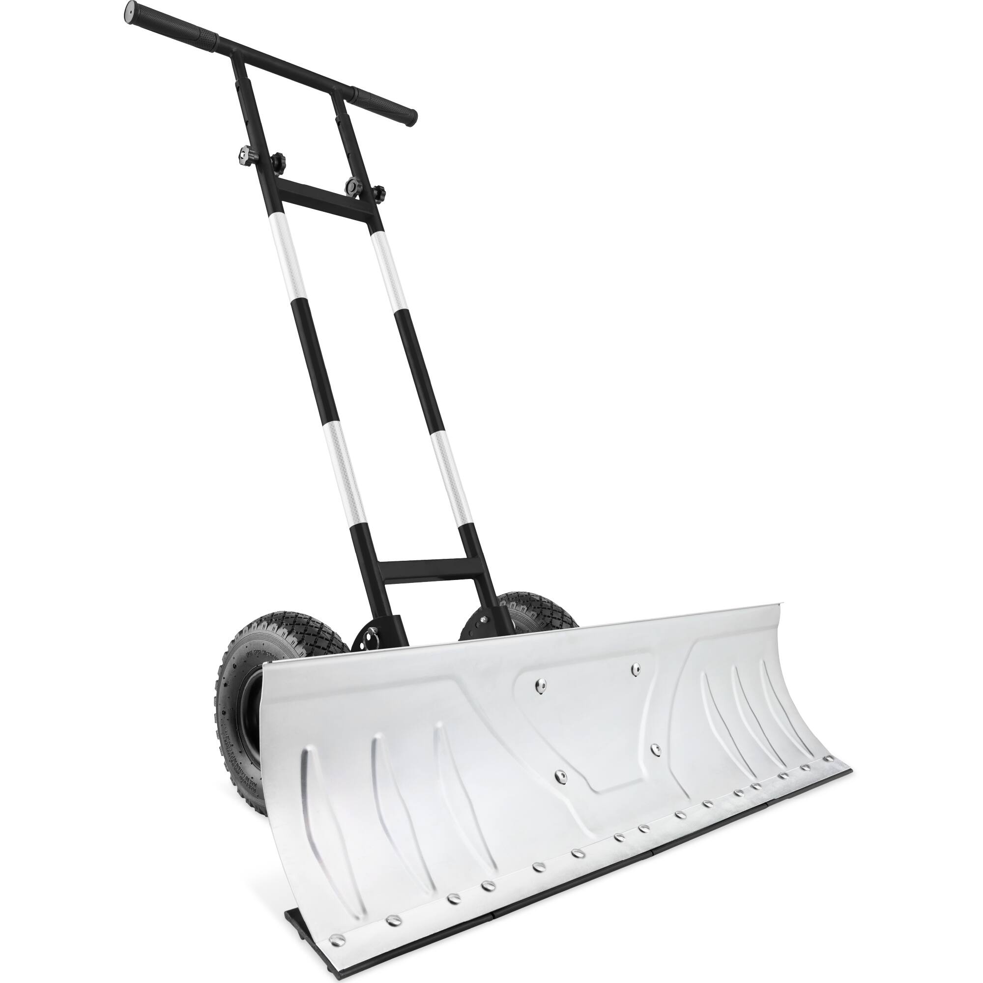 Best Choice Products - 36in Galvanized Blade Hand Snow Pusher w/ 2 Wheels, Adjustable Handle, Blade Angle - Silver
