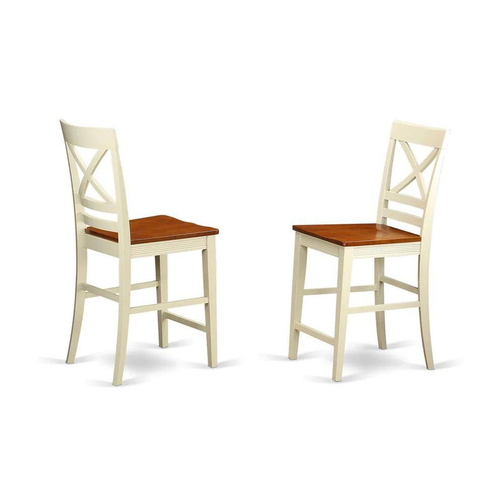 Front. East West Furniture - Quincy Counter Height Stools With X-Back in Buttermilk and Cherry Finish - Buttermilk & Cherry.