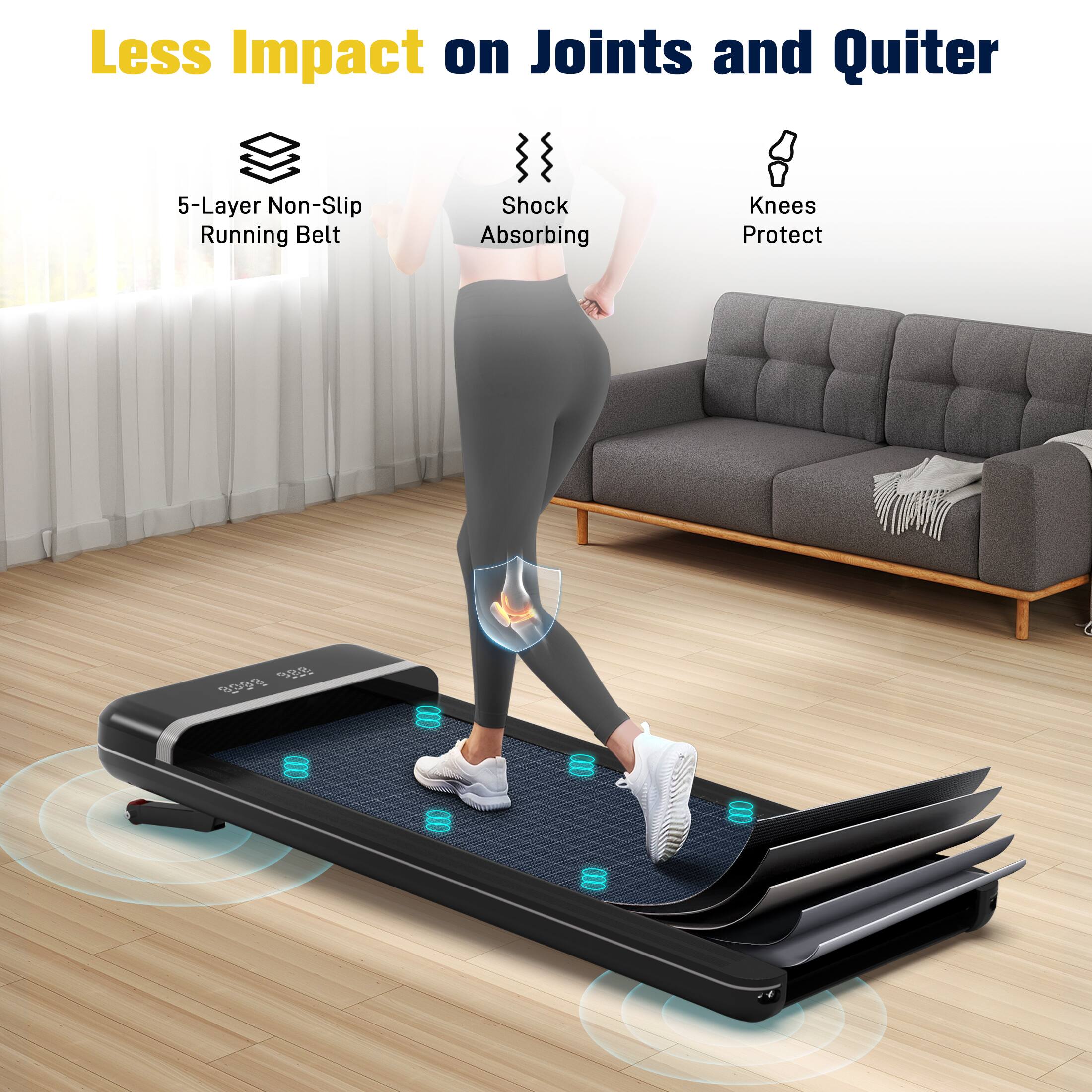 Less Impact on Joints and Quieter
5-Layer Non-Slip Running Belt
Shock Absorbing
Knees Protect