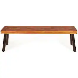 Pefilos - Patio Acacia Wood Dining Bench Seat with Steel Legs, Outdoor Bench for Park, Porch, Patio and Backyard - Brown