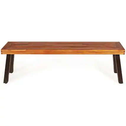 Front. Pefilos - Patio Acacia Wood Dining Bench Seat with Steel Legs, Outdoor Bench for Park, Porch, Patio and Backyard - Brown.