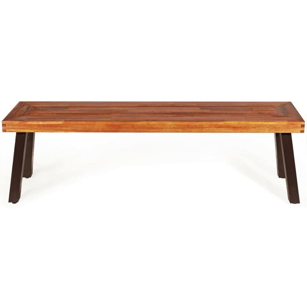 Front. Pefilos - Patio Acacia Wood Dining Bench Seat with Steel Legs, Outdoor Bench for Park, Porch, Patio and Backyard - Brown.